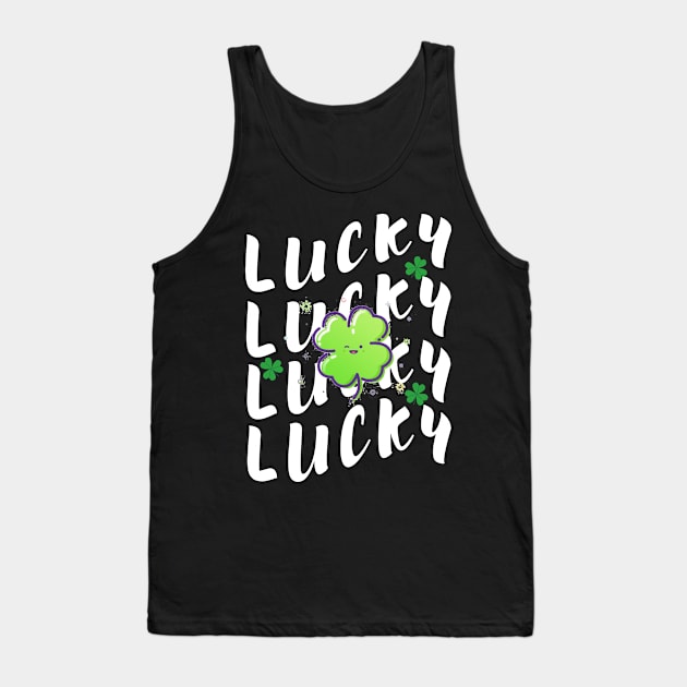Repeating LUCKY Word White Design Tank Top by FETTLE FREAK